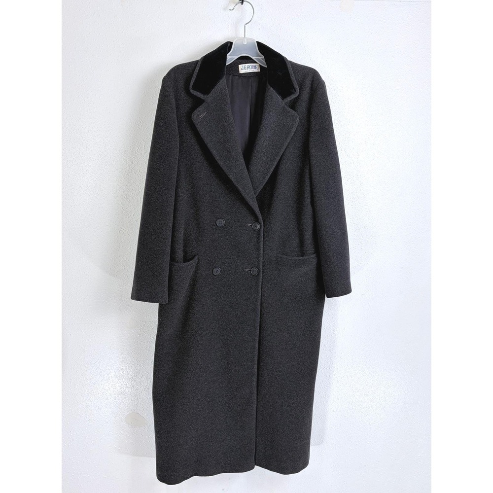 Vintage J.G. Hook Black Merino Wool Velvet Collar Double Breasted Coat L